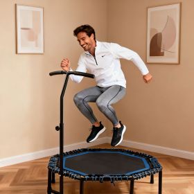48 inch Foldable Fitness Trampoline With Adjustable Handlebar for Adults, Max Load 450lbs,With Durable Bungee Ropes,Stable & Quiet